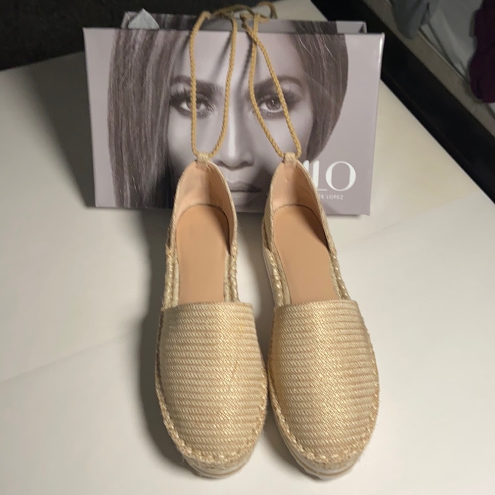 J-Lo tan lace-up sandals